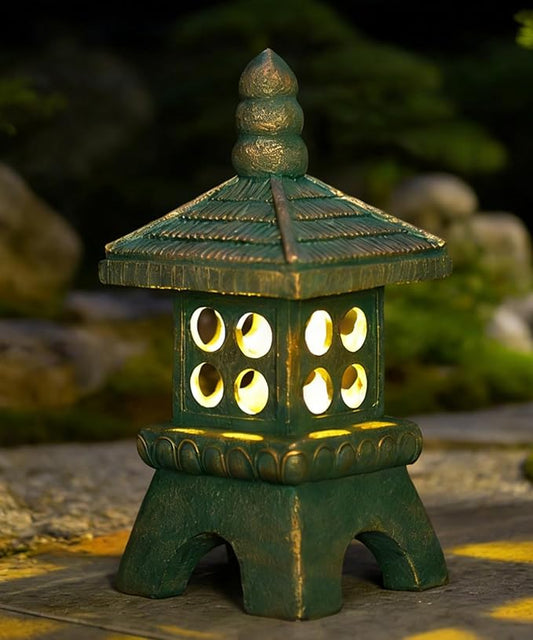 Nacome Solar Pagoda Garden Statues:15.7 inches Outdoor Waterproof Resin Zen Decor for Landscape Balcony Patio Porch Yard Ornament(Bronze)