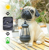 Afirst Solar Dog Garden Statue with Solar Lantern Outdoor Garden Pug Statues Figurines Lights Decorations for Patio Balcony Yard Ornament Outdoor Decor Gift