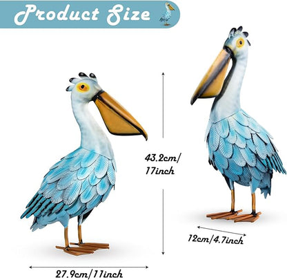 Metal Pelican Garden Statues, Light Blue Pelican Coastal Decor for Outdoor Yard Beach Lawn Patio Pool Display (Color-1)