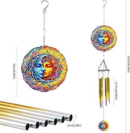 Sun Moon Celestial Wind Spinner Chimes Outdoor Astrology Sun Moon Yard Spinner Stainless Steel Celestial Wind Spinner Chime Outdoor Garden Porch Patio Decor