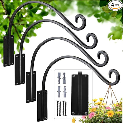 Heavy Duty 12 Inch Plant Hangers Bracket Outdoor, 50lbs Weight Capacity-4 Pack Metal Wall Hooks for Hanging Plants, Bird Feeder, Wind Chime, Wall Decor, Plant Hanger Hooks for Hanging Flower Baskets