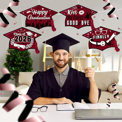 Chunful 12 Pack Graduation Yard Signs Grad Decoration 2026 Happy Graduate Lawn Garden Sign with Stake Congrats Outdoor Plastic Cap Hanging Ornament for Class Pathway Walkway Porch Party(Maroon)