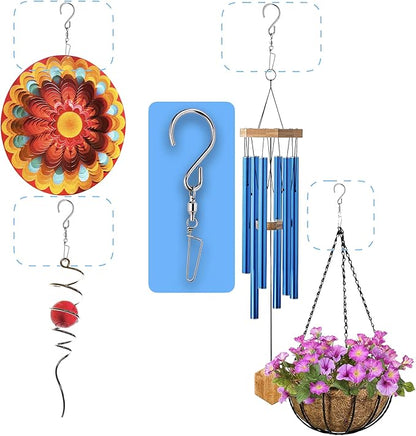 HS’s Creation 6 Pack S Hook Locking Clip Swivel for Indoor Outdoor Organization Spinning Hanger Clothline Rack Wind Chimes Spinner Prism Windsocks Hanging Plant