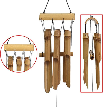 Bamboo Wind Chime Outdoor, 6 Small Bamboo Bell Tubes for Outdoor or Indoor Home Décor, Handmade Natural Soothing Sound 23 inches