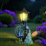 VEEKI Peacock Garden Statue Outdoor, Solar Peacock Figurine Outdoor Waterproof with Lantern, Resin Peacock Decor for Garden Patio Yard Lawn Ornament, Housewarming Birthday Gifts for Women Mom Grandma