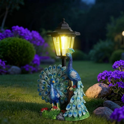 VEEKI Peacock Garden Statue Outdoor, Solar Peacock Figurine Outdoor Waterproof with Lantern, Resin Peacock Decor for Garden Patio Yard Lawn Ornament, Housewarming Birthday Gifts for Women Mom Grandma