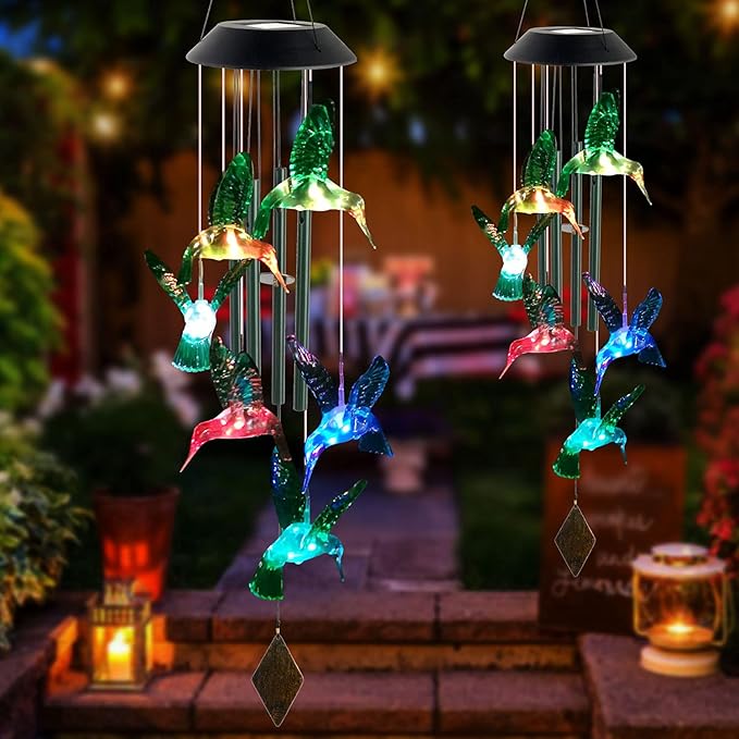 Hummingbird Solar Wind Chimes Outdoor, Father Gift, Birthday Gifts for Mother,Husband,Stepdad,Women,Grandma,Daughter,Aunt,Friend,Wife,Sister. dad and mom Gardening Gifts, Yard Decor