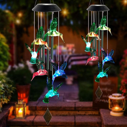 Hummingbird Solar Wind Chimes Outdoor, Father Gift, Birthday Gifts for Mother,Husband,Stepdad,Women,Grandma,Daughter,Aunt,Friend,Wife,Sister. dad and mom Gardening Gifts, Yard Decor