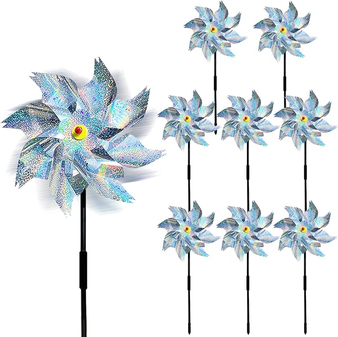 8 Pack Pinwheels for Yard and Garden,Reflective Pinwheels Bird Deterrents Pinwheels for Outside Pinwheel Devices Outdoor Pinwheels for Kids (Silvery Pinwheel 8)