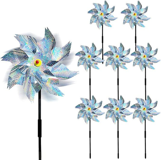 8 Pack Pinwheels for Yard and Garden,Reflective Pinwheels Bird Deterrents Pinwheels for Outside Pinwheel Devices Outdoor Pinwheels for Kids (Silvery Pinwheel 8)