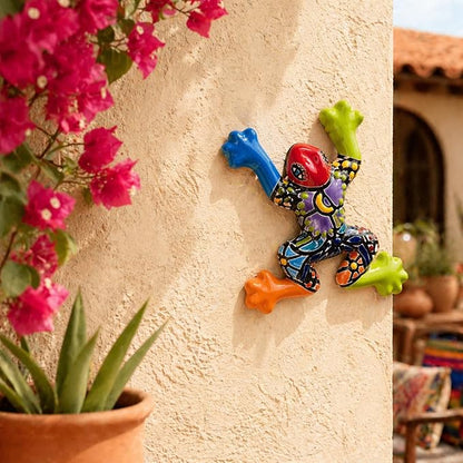 Colorful Garden Decor Frog - Ceramic Mexican Home Decor Talavera - Hand Painted in Mexico - Mexican Wall Decor - Multicolor Frog in Gift Box - Rana Multicolor