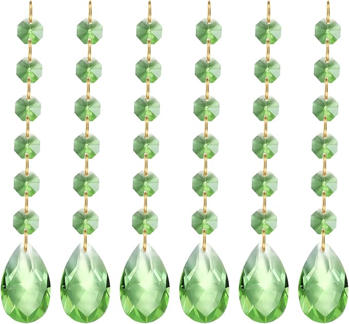 PATIKIL Teardrop Crystal Chandelier Pendants Beads, 6 Pack 160mm Length 38mm Chandelier Prisms Parts Ornaments Hanging Beads for DIY Arts Crafts Decoration, Light Green
