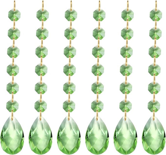 PATIKIL Teardrop Crystal Chandelier Pendants Beads, 6 Pack 160mm Length 38mm Chandelier Prisms Parts Ornaments Hanging Beads for DIY Arts Crafts Decoration, Light Green