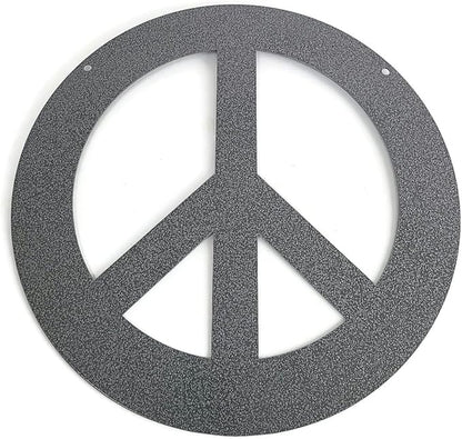 Peace and Heart Staked Signs or Wall Art Rustic or Powder Coated Finishes (Medium Peace Hanger 12", Hammered Dark Gray)