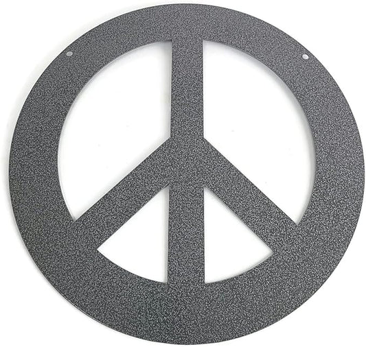 Peace and Heart Staked Signs or Wall Art Rustic or Powder Coated Finishes (Medium Peace Hanger 12", Hammered Dark Gray)