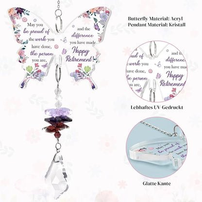 Funnli Retirement Gift for Woman Purple Crystal Window Hangings Decor, 2026 Retired Gifts, Retirement Gifts for Women Friends Coworkers Nurse Boss Employee Butterfly Acrylic Plaque