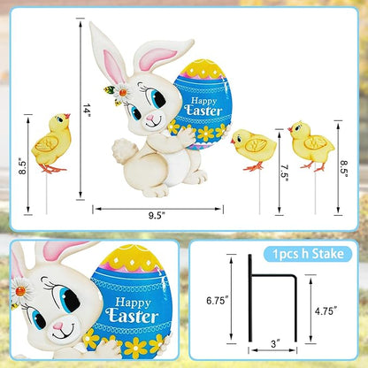 Easter Decorations Outdoor,4 Pack Metal Egg Bunny Yard Signs for Outside,Cute Easter Chick Decorations Garden Stakes for Lawn,Yard,Rabbit Gifts for Women