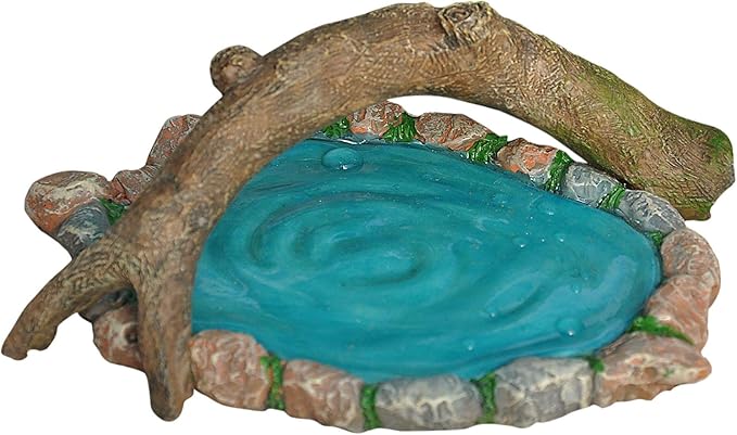 Marshall Home and Garden Peaceful Log Bridge Pond Aqua Blue 8 Inch Resin Stone Outdoor Statue