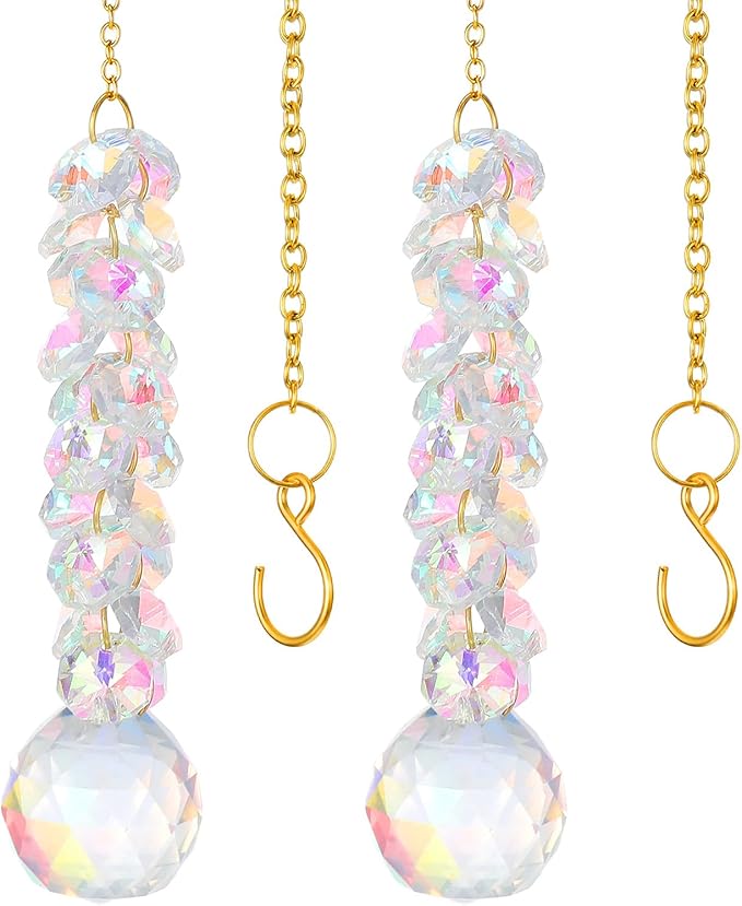Suncatchers for Windows Hanging Prism, 2Pcs Crystal Suncatcher 31mm Sun Catcher with Crystals Chandelier Beads for Windows Doors Balconies Christmas Trees
