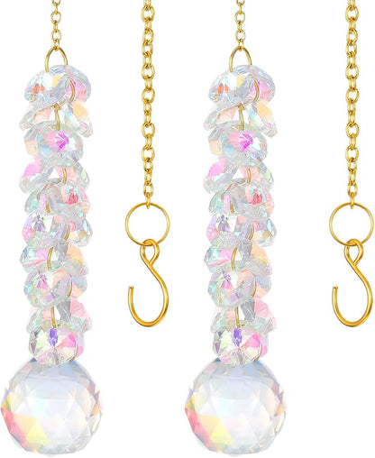 Suncatchers for Windows Hanging Prism, 2Pcs Crystal Suncatcher 31mm Sun Catcher with Crystals Chandelier Beads for Windows Doors Balconies Christmas Trees