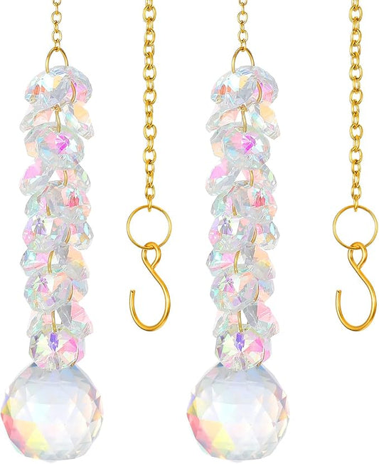 Suncatchers for Windows Hanging Prism, 2Pcs Crystal Suncatcher 31mm Sun Catcher with Crystals Chandelier Beads for Windows Doors Balconies Christmas Trees
