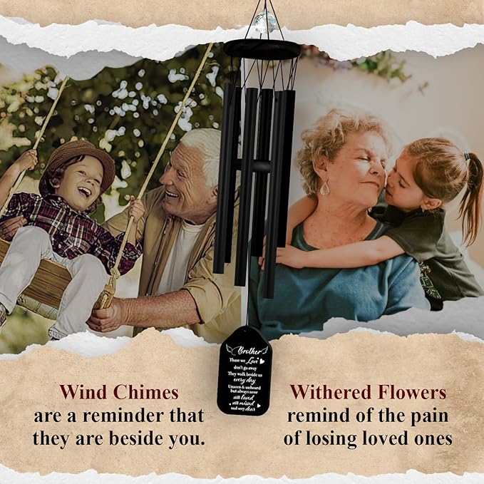 Crystal Dad Memorial Wind Chimes Black Sympathy Windchimes Garden Window Decor Remembrance Keepsake Gift Loss of Daddy in Memory Papa Step Father in Law Idea Condolence Funeral Gift HW12-RB-D