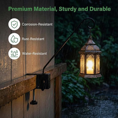4 Pack Heavy Duty Deck Hook, 17 Inch Railing Hook, 360 Degree Swivel Plant Hanger, Solid Metal Deck Hangers for Hanging Bird Feeders, Wind Chimes, Lanterns and Flower Pots, Black