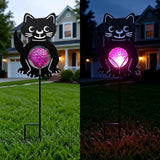Back Cat Solar Lights Outdoor Decorations, 2 Pack Metal Iron Solar Stake Lights for Yard, Garden, Lawn Decor
