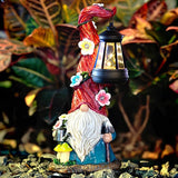 ZQQLITE Solar Gnome Garden Statue Lights Gnome Figurine with Solar Lantern, Outdoor Garden Waterproof Ornaments Decorations for Yard Lawn Patio – Ideal Gift for Women Mom Grandma