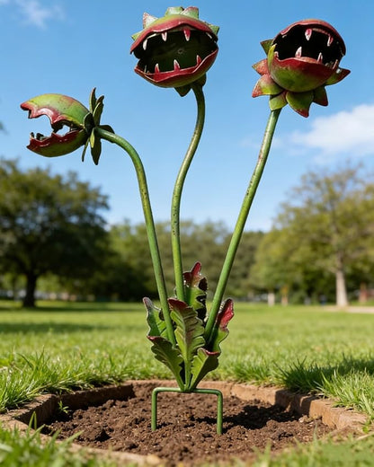 Metal Carnivorous Plant Garden Stake for Outdoor Decor, Funny Outdoor Yard Decor, Creepy Decorative Garden Sculpture Stake for Lawn, Unique Metal Art Ornament for Gift