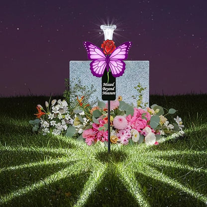 Solar Purple Butterfly Memorial Stake - Missed Beyond Measure Engraved Metal Grave Decorations, Sympathy Gifts for Loss of Sister Daughter Mom (Butterfly)
