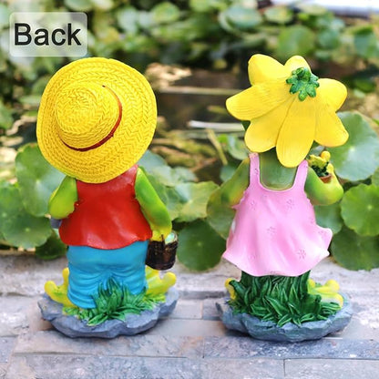 2 Pcs Frog Garden Statue - Happy Frog Couple Statue for Home Garden Patio Frog Decoration, Frog Gift for Frog Lover(Pack of 2)