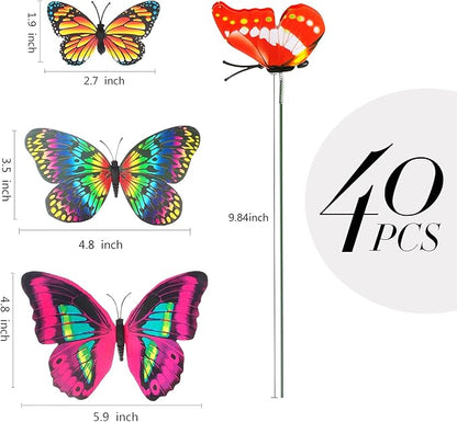 Teenitor 40 Pcs Butterfly Decorations Garden Decor, 5 Different Size PVC Waterproof Butterfly Garden Stakes, Yard Decorations Outdoor Garden Decor
