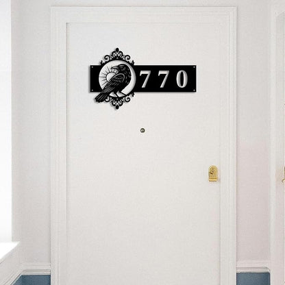 Personalized Gothic House Number metal Signs,Custom Address Number Metal Wall Art Decor,Black Plaques Outdoor wall Decorative Signage,Shed(8-30 Inches) (Crow B)