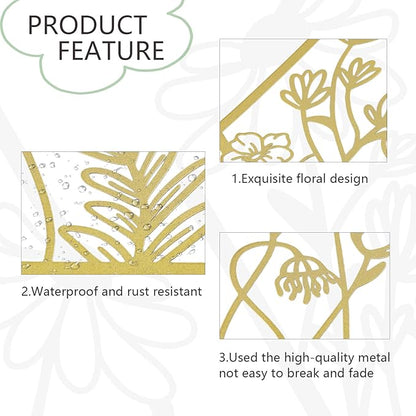 OYEFLY 3 Pcs Metal Flower Wall Decor,Farmhouse Flower Art (Gold)