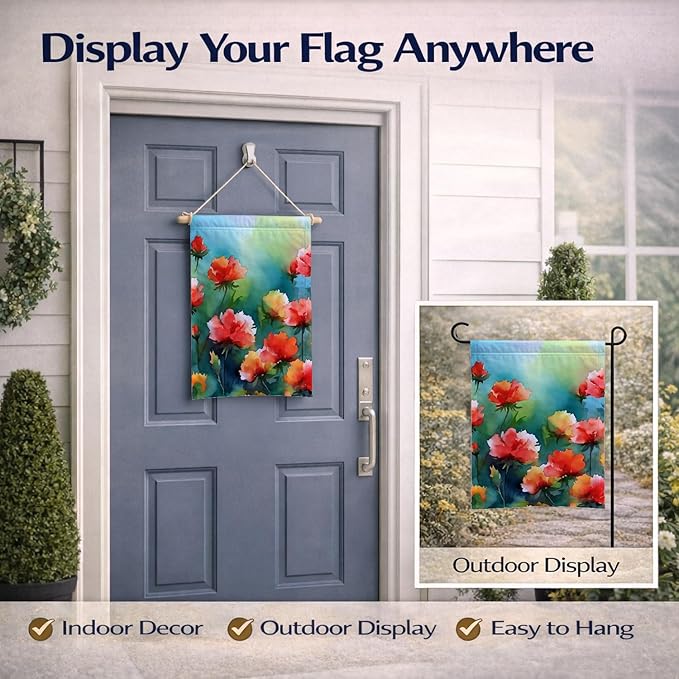 Caroline's Treasures Ohio Scarlet Carnations in Watercolor Garden Flag Mailbox Flag Decorative Yard Flag Banner Outside Patio Artwork Yard Flower Beds, Garden Size, Multicolor