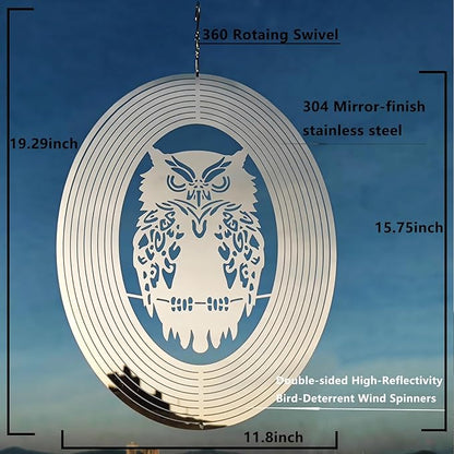 Owl Scarecrow Bird Deterren for Outside Patio Garden Porch Pool Window,16" Mirror High Reflective Bird Scare Devices Wind Spinners Outdoor Decor,Bird Reflectors to Keep Woodpecker Away from House