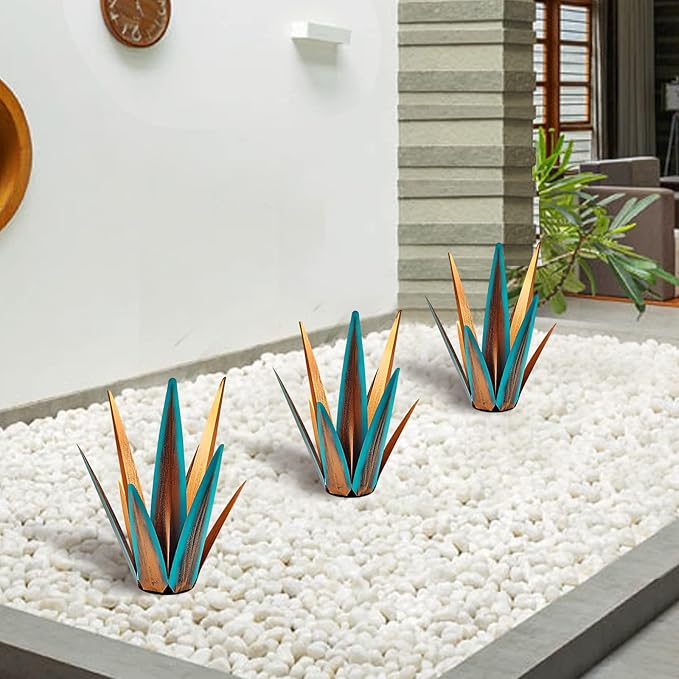 2022 Upgraded Large Size Tequila Rustic Sculpture, DIY Rustic Metal Agave Plant for Outdoor Patio Garden Yard Lawn Ornaments, Yard Art Decoration Statue for Home Decor (Orange Blue (M)- 2PCS)