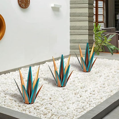2022 Upgraded Large Size Tequila Rustic Sculpture, DIY Rustic Metal Agave Plant for Outdoor Patio Garden Yard Lawn Ornaments, Yard Art Decoration Statue for Home Decor (Orange Blue (M)- 2PCS)