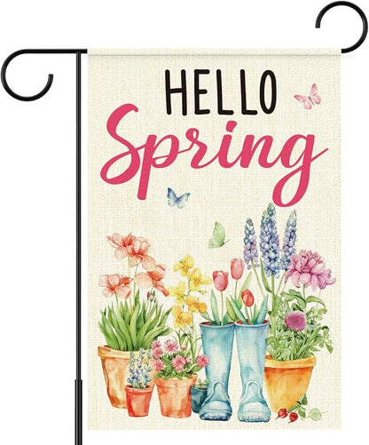 Hello Spring Garden Flags for Outside,Spring Theme Garden Flag Yard Lawn Porch Flags for Outdoor Decorations 12x18 Inch Double Sided