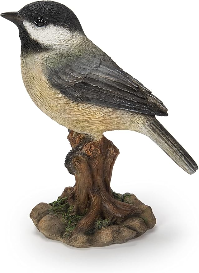 Hi-Line Gift Various Bird on Stump Statues (Chickadee), Multi Colors