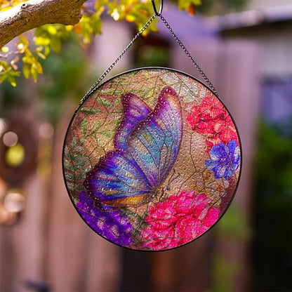 RIVEENY Stained Glass Butterfly Window Hanging, 10" Sun Catcher Gift for Women, Glass Ornament Window Decor for Garden Butterfly Lovers
