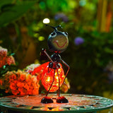 Solar Ladybug Lantern Outdoor Waterproof - Crackle Glass Globe LED Light, Cute Metal Bug Tabletop Lamp for Yard Patio Garden, Gift for Mom Women Grandma Housewarming