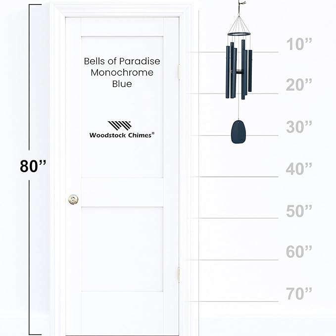 Woodstock Chimes Bells of Paradise Medium 32" Blue Outdoor Memorial Gift, Wind Chimes for Backyard, Porch, Garden Patio Décor, Deep Tone Windchime BPMBL