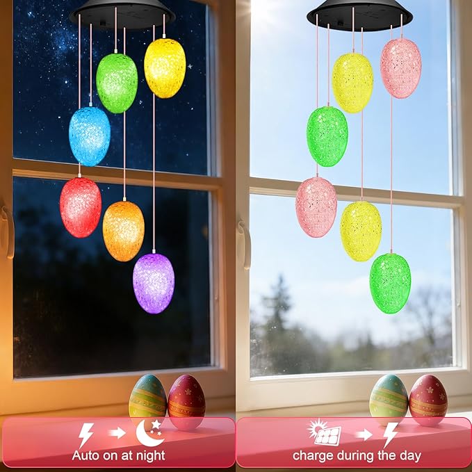 Easter Basket Stuffers for Adults, Winzwon Solar Lights Outdoor Wind Chimes for Outside Garden Yard Patio Porch Decor Hanging Eggs Decorations, Mothers Day Mom Gifts, Birthday Gifts for Women Her