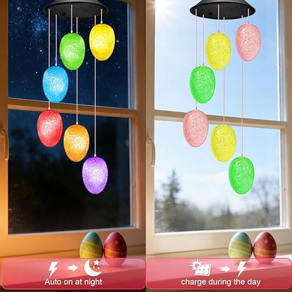 Easter Basket Stuffers for Adults, Winzwon Solar Lights Outdoor Wind Chimes for Outside Garden Yard Patio Porch Decor Hanging Eggs Decorations, Mothers Day Mom Gifts, Birthday Gifts for Women Her