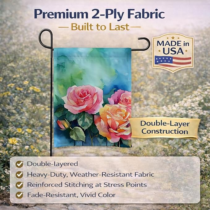 Caroline's Treasures New York Roses in Watercolor Garden Flag Mailbox Flag Decorative Yard Flag Banner Outside Patio Artwork Yard Flower Beds, Garden Size, Multicolor