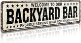 Funny Backyard Signs and Decor Outdoor Pool Decor, Outdoor Bar Signs Beer Sign Poop Deck Decor, Welcome to Our Backyard Bar Sign 4x16 Inch