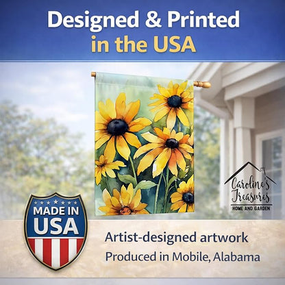 Caroline's Treasures Maryland Black-Eyed Susans in Watercolor House Flag Large Porch Sleeve Pole Decorative Outside Yard Banner Artwork Wall Hanging, Polyester, House Size, Multicolor