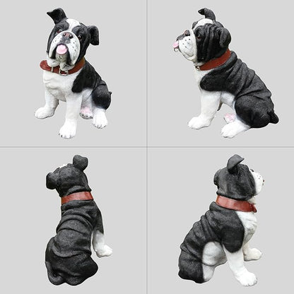 Outdoor English Bulldog Dog Statue with Interchangeable Welcome sign and Detachable Solar Lantern –LED Light Garden Dog Sculpture Décor Garden Statue Outdoor dog statue Cute Puppy Yard Porch Gift